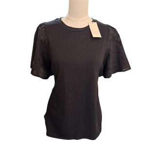 A New Day Flutter Sleeve Top Black NWT Eyelet Sleeve Tee